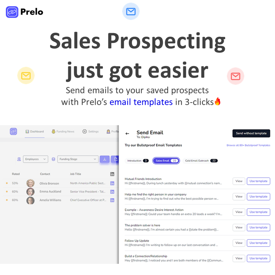 Scale your sales prospecting campaigns with just one click. We have sales email templates to help you send multiple (yet personalized) outreach messages
