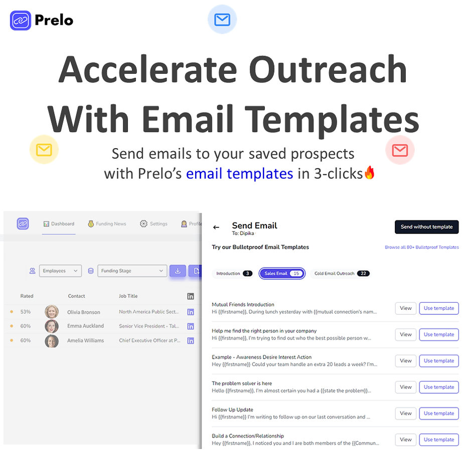 Optimize your conversion when you prospect funded Startups by using Prelo's email templates